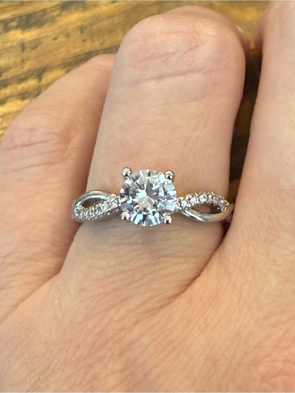 Cubic Zirconia Solitaire Ring in Silver Tone Adjustable Size 8.5 - Picture 8 of 8